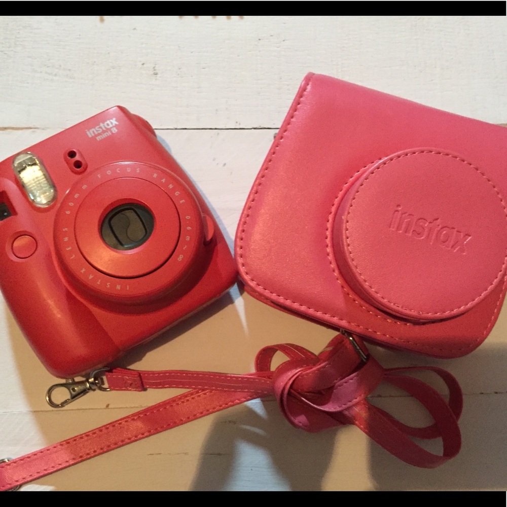 Red instax mini 8 & camera bag